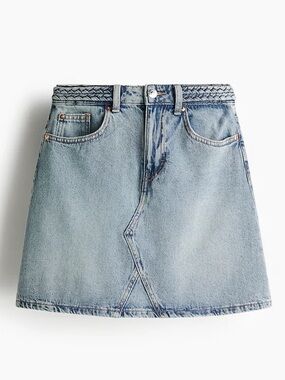 H&M Washed Blue Denim Mini Skirt with Braided Waist